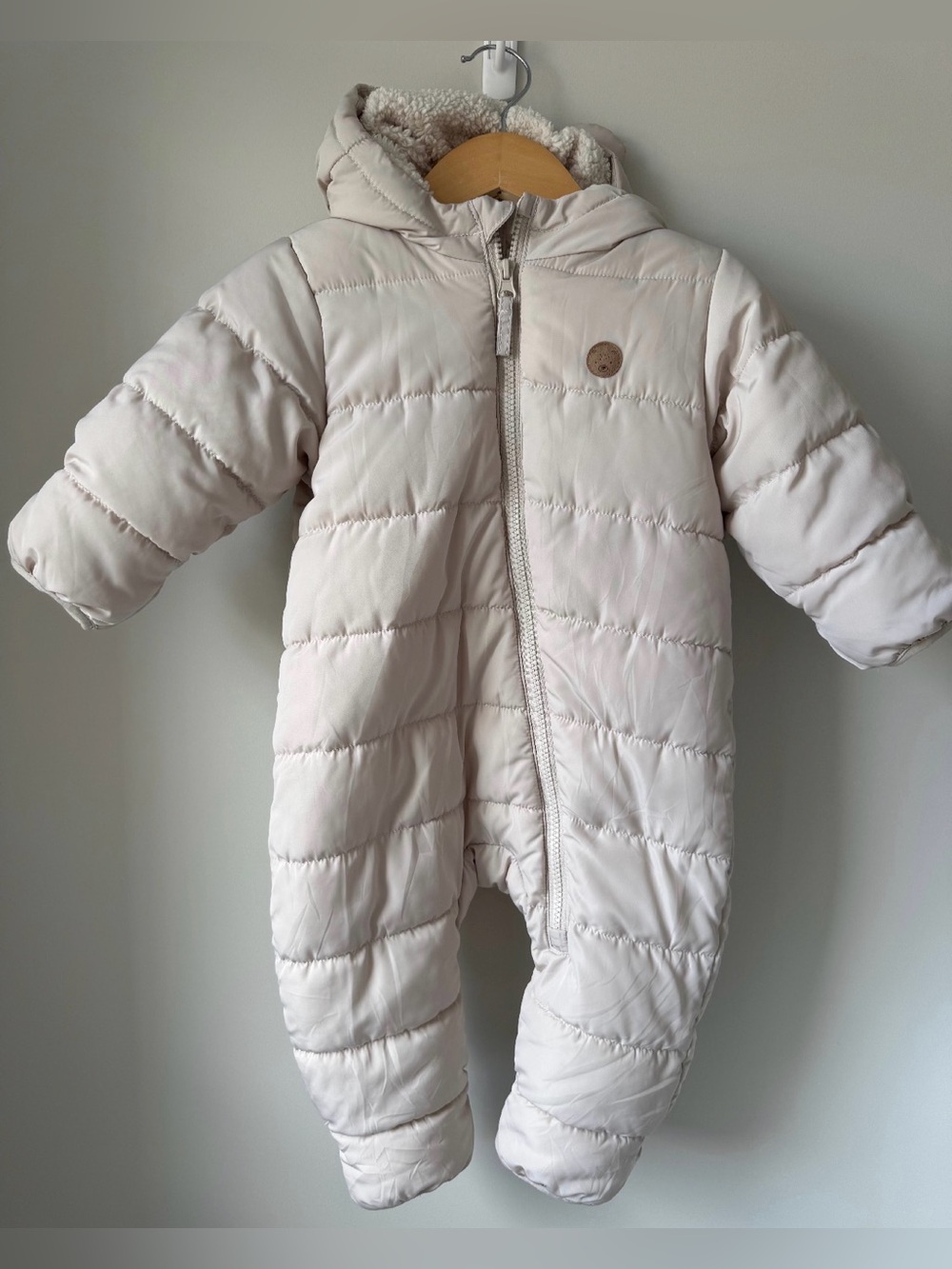 H&M Cream Pile Lined Hooded Footie Snowsuit 6-9M